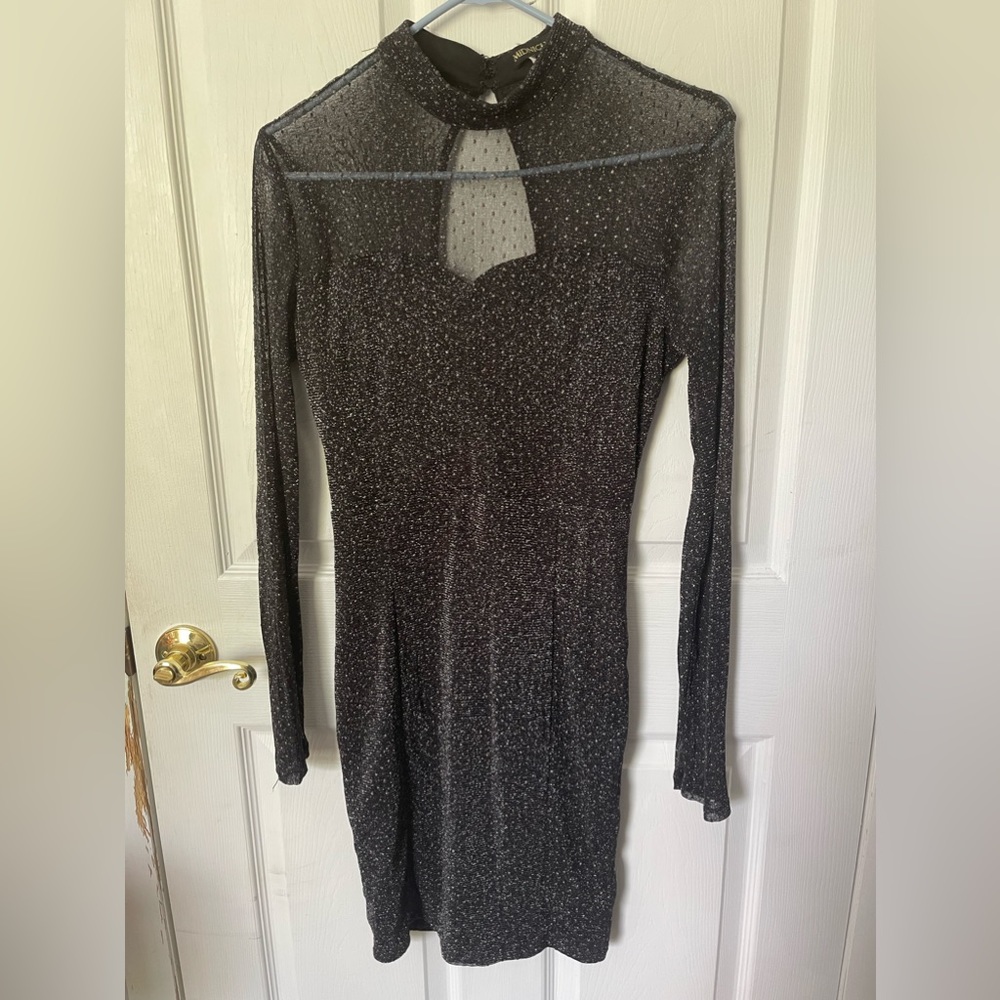 Black Sparkling Long Sleeve Homecoming Dress